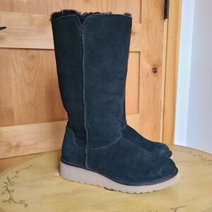 Koolaburra by UGG EU 37 US 6 Black Suede Tall Wedge Boots Preppy Y2K Cozy Warm